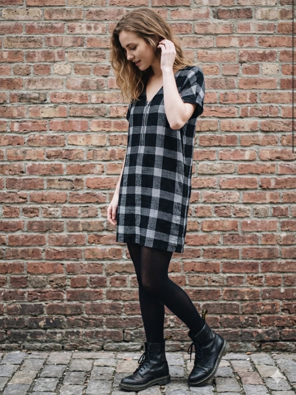 Madewell Black and White Plaid Dress